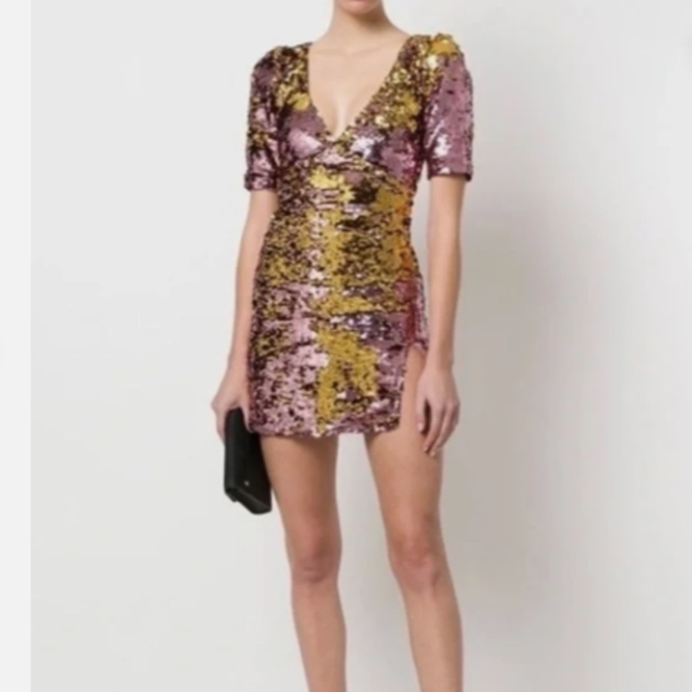 For Love & Lemons Sparklers Pink Gold Sequin Mini Party Dress XS/S Nwt - Picture 3 of 9